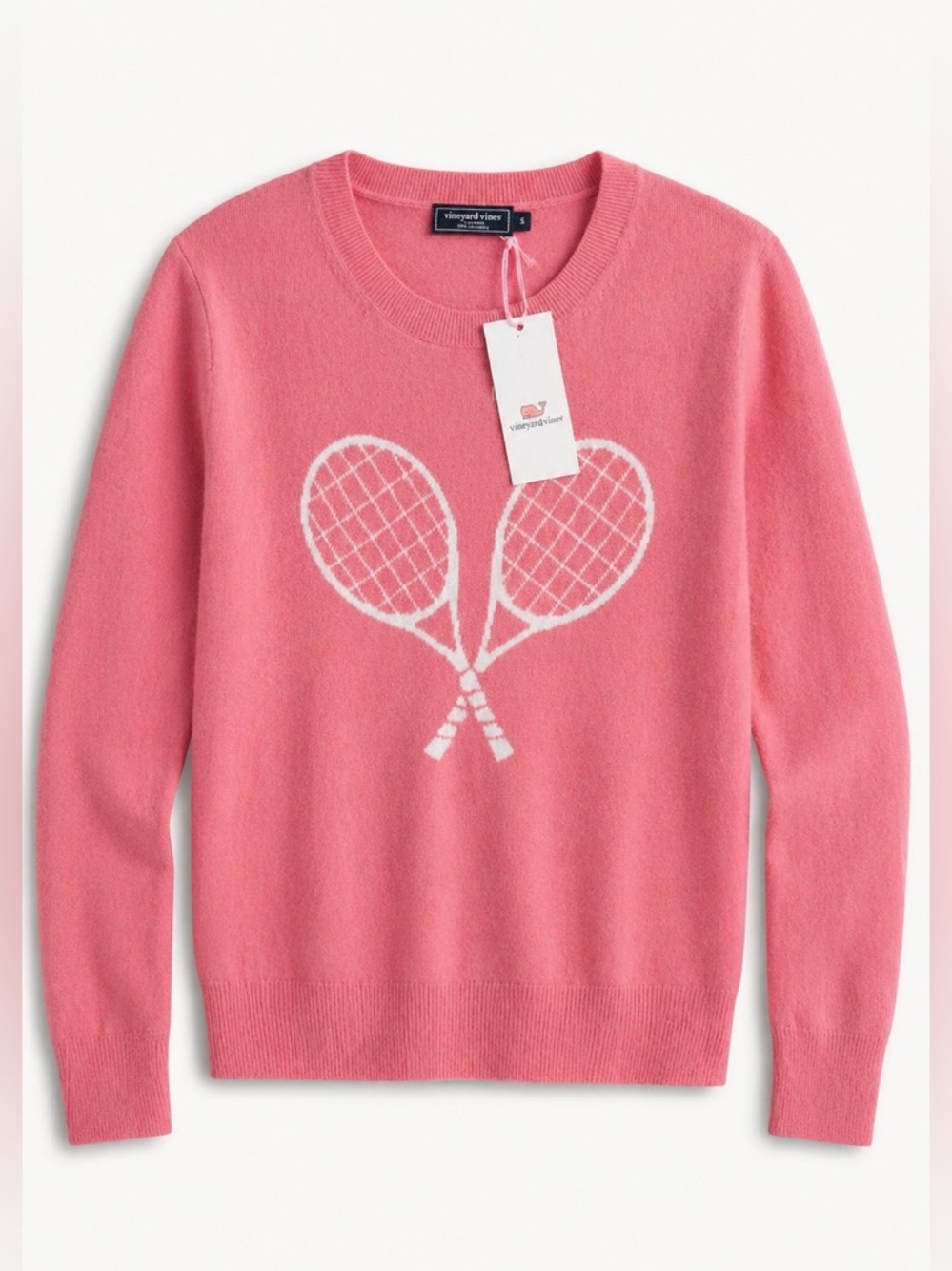 NWT 298$ Vineyard Vines 100% Cashmere Sweater Tennis Racket Themed Print Large